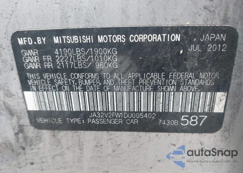 2013 Mitsubishi Lancer Se из США, поврежденный, VIN JA32V2FW1DU005402